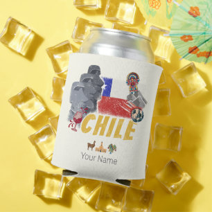 Chile Vintage Easter Island Flag and Alpaca Can Cooler