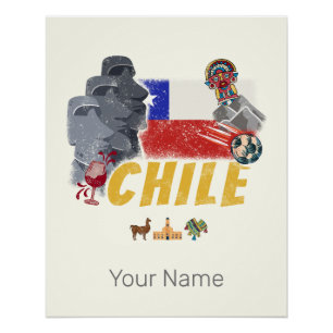 Chile Vintage Easter Island Flag and Alpaca Poster