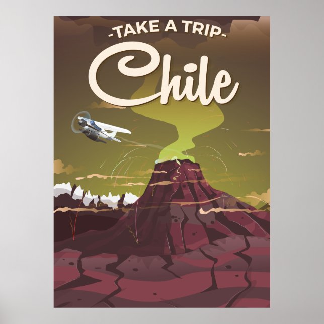 Chile Volcano vintage travel poster (Front)
