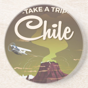 Chile Volcano vintage travel poster Coaster