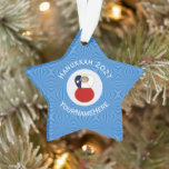 Chilean Angel Hanukkah Flag Personalized Ornament<br><div class="desc">Angel dressed in the red, white, and blue flag of Chile on this star shaped ornament for your Hanukkah decor this holiday season. Designed for families with multiple religions, the Chilean angel flies in the centre of a circle of white squiggly squares. A background of blue squiggly squares completes the...</div>