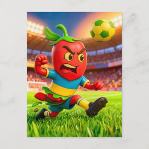 Chilean chili pepper soccer player in stadium postcard