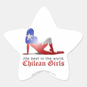 Chilean Girl Silhouette Flag Star Sticker