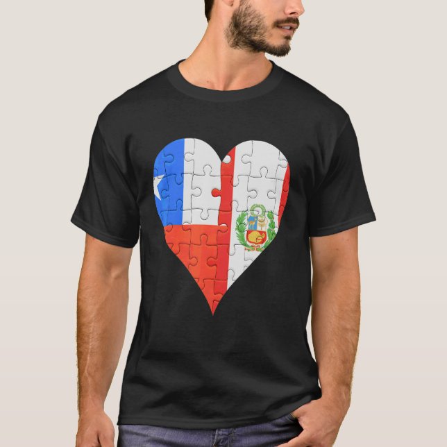 Chilean Peruvian Flag Heart T-Shirt (Front)