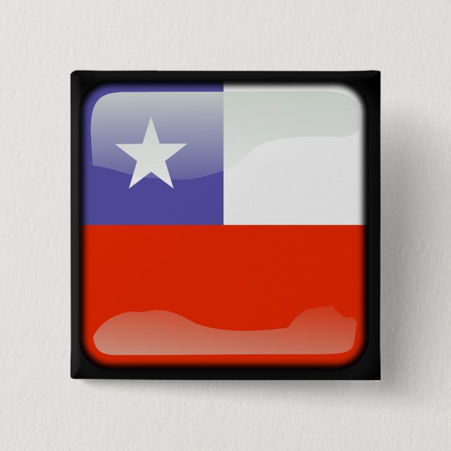 Chilean polished flag 2 inch square button (Front)