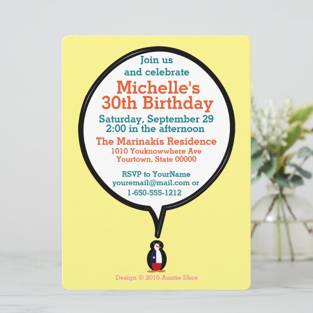 Chilean Talking Ms. Penguin Personalized Invitation (Standing Front)