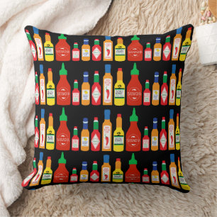 Chili Addict Spicy Food Lover Chilli Bottles Print Throw Pillow