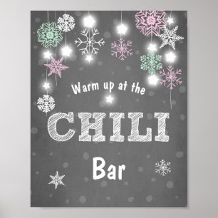 Chili Bar sign Pink Mint Winter snowflakes Chilly