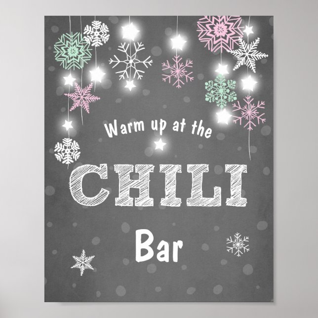 Chili Bar sign Pink Mint Winter snowflakes Chilly (Front)