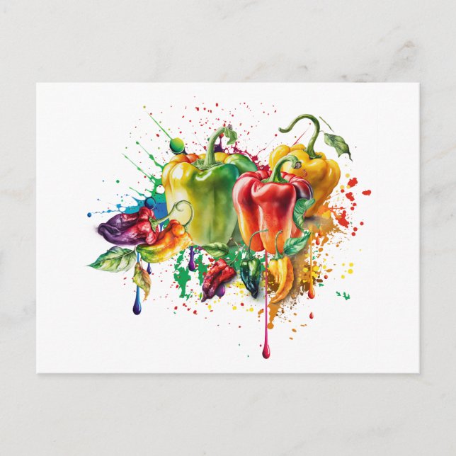 Chili & Bell Peppers Splatter Art Postcard (Front)