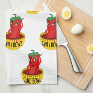 Chili Bowl Cartoon Drawing Pattern Kitchen Towel