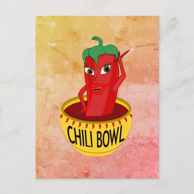 Chili Bowl Cartoon Drawing Postcard (Front)