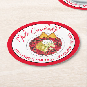 Chili Chilli Soup Cookoff Competition Supper Food Round Paper Coaster