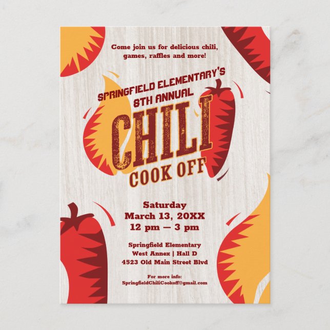 Chili Cook Off | BBQ Cookout Contest Invitation Postcard (Front)