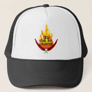 Chili Cook Off Champion Flame Design Trucker Hat