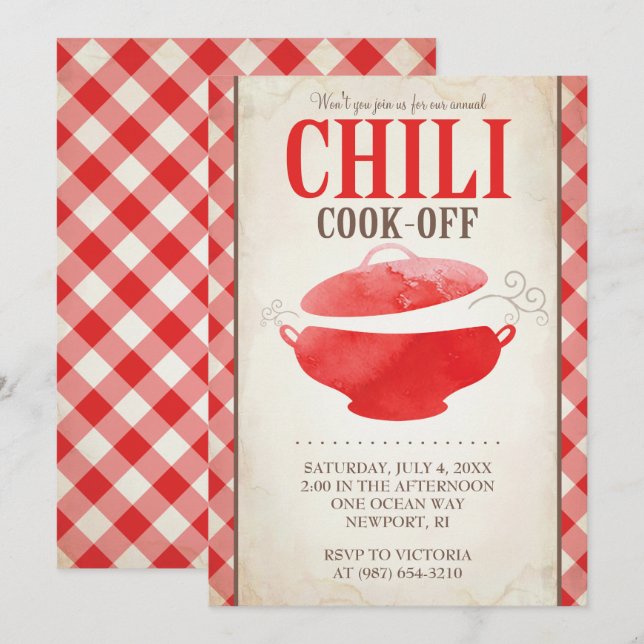 Chili Cook Off Invitations ~ BBQ Invite (Front/Back)