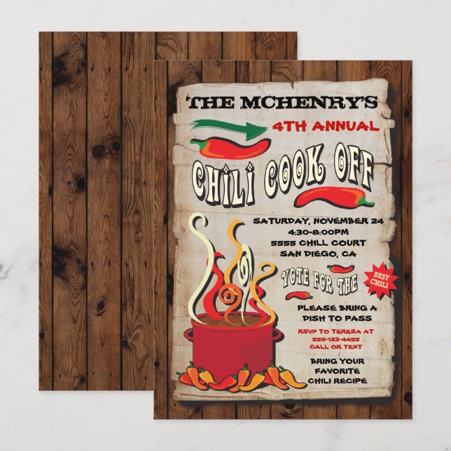 CHILI COOK OFF Party Poster Invitation (Front/Back)