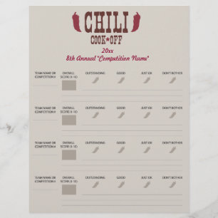 Chili Cook Off Voting Ballot Sheet