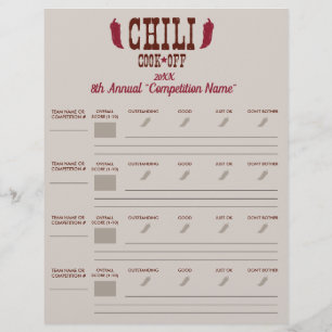 Chili Cook Off Voting Ballot Sheet