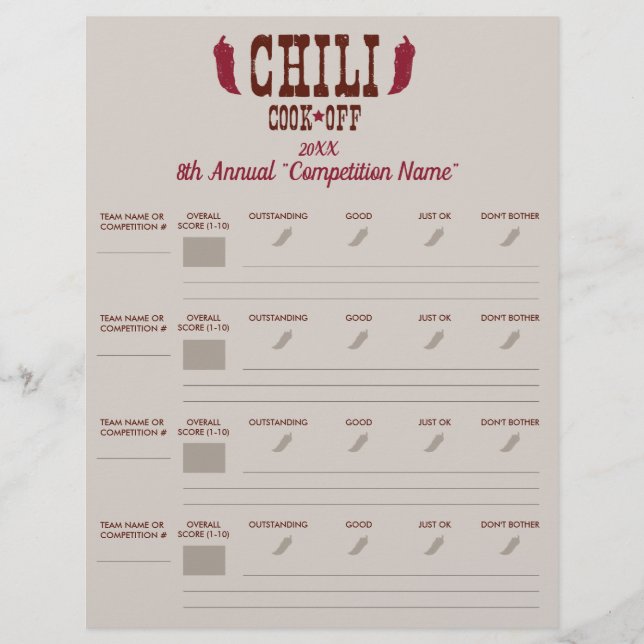 Chili Cook Off Voting Ballot Sheet (Front)
