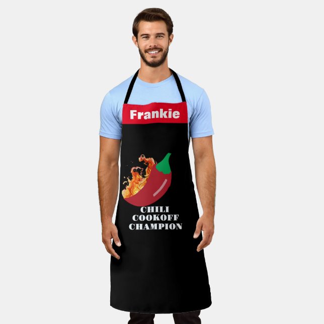 Chili Cookoff Champion Apron - Custom Flaming Hot  (Worn)