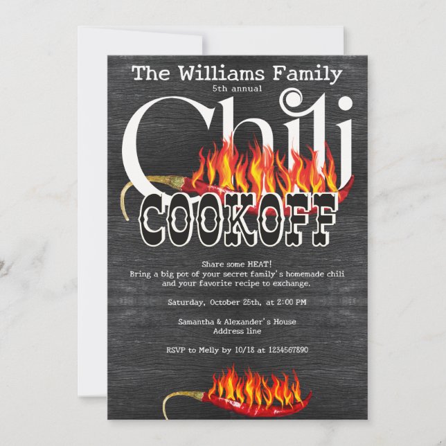 Chili Cookoff Cook Off Contest Family Annual Party Invitation (Front)