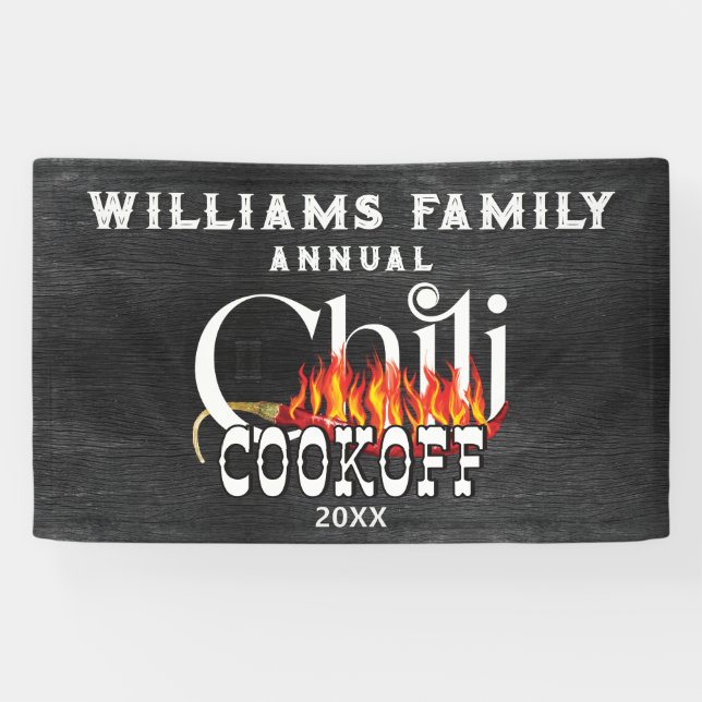 Chili Cookoff Cook Off Contest Rustic Family Party Banner (Horizontal)
