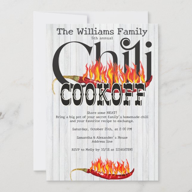 Chili Cookoff Cook Off Contest Rustic Family Party Invitation (Front)
