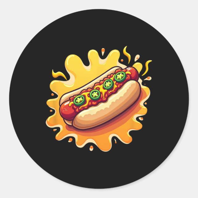 Chili Dog With Jalepenos Design  Classic Round Sticker (Front)