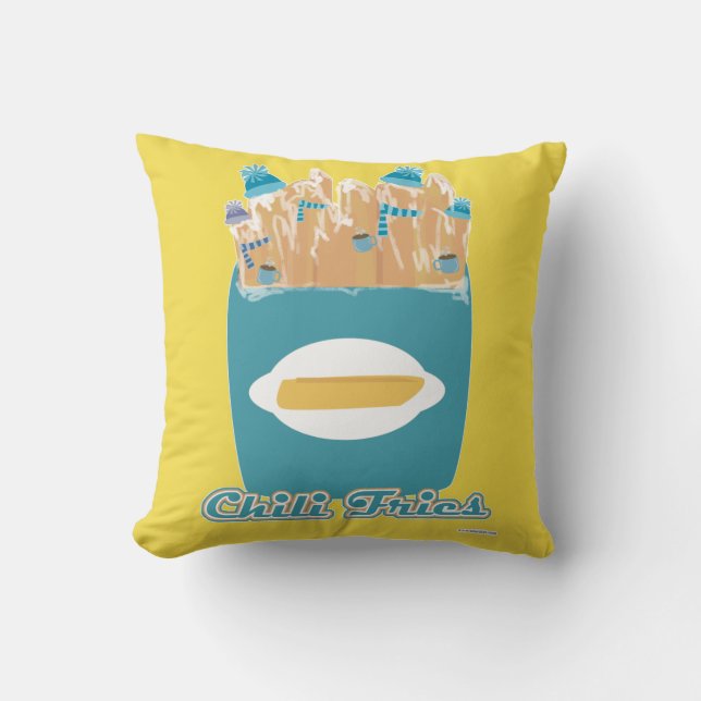 Chili Fries or Chilly Fries Funny Cartoon Motto Throw Pillow (Front)