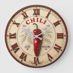 Chili Just Chilling Vintage Kitchen Red Pepper Large Clock