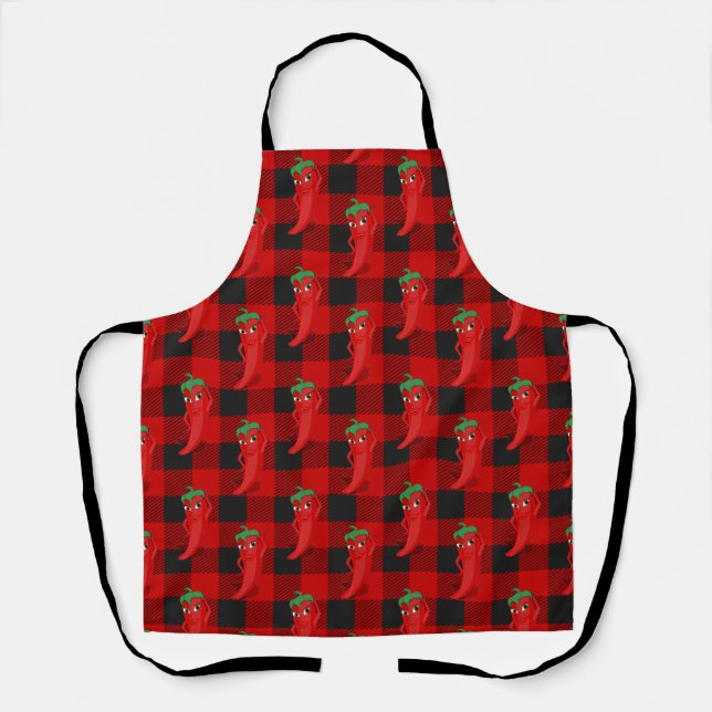 Chili Pepper Buffalo Plaid Pattern Black and Red  Apron (Front)