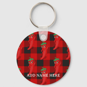 Chili Pepper Buffalo Plaid Pattern Black and Red  Keychain