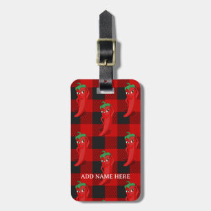Chili Pepper Buffalo Plaid Pattern Black and Red  Luggage Tag