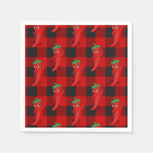 Chili Pepper Buffalo Plaid Pattern Black and Red  Napkin