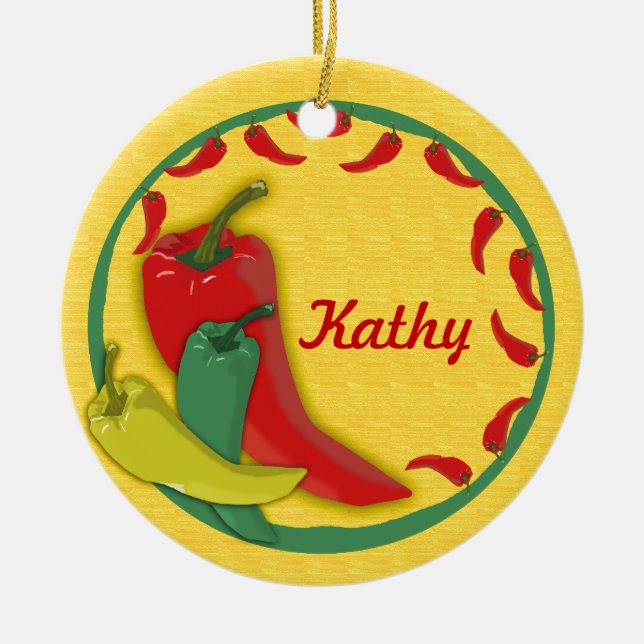 Chili Pepper Circle Frame Ceramic Ornament (Front)