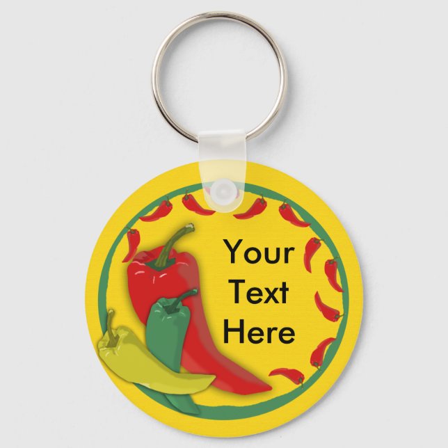 Chili Pepper Group Circle Frame Keychain (Front)