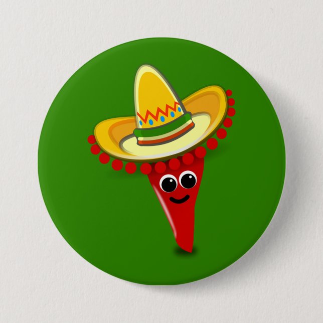 Chili Pepper in a Sombrero 3 Inch Round Button (Front)
