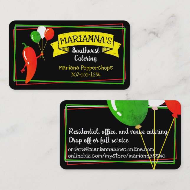 Chili pepper Mexican Southwestern chef catering Bu Business Card (Front/Back)