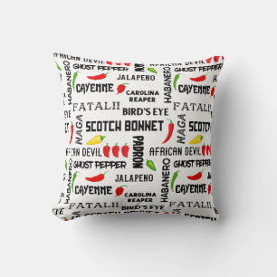 Chili Pepper Names Pattern Jamaican Cooking Throw Pillow
