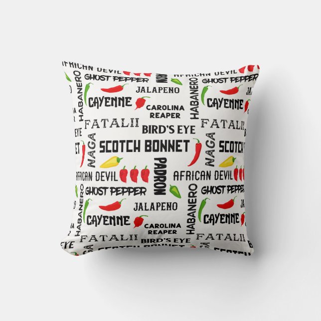 Chili Pepper Names Pattern | Jamaican Cooking Throw Pillow (Front)