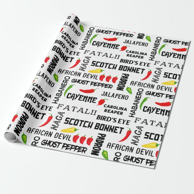 Chili Pepper Names Pattern | Jamaican Cooking Wrapping Paper (Unrolled)