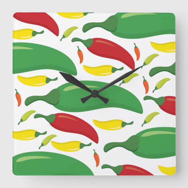 Chili pepper pattern square wall clock (Front)