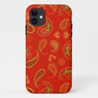 Chili Pepper Red and Lime Green Paisley Pattern iPhone 11 Case