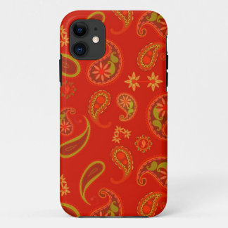Chili Pepper Red and Lime Green Paisley Pattern iPhone 11 Case
