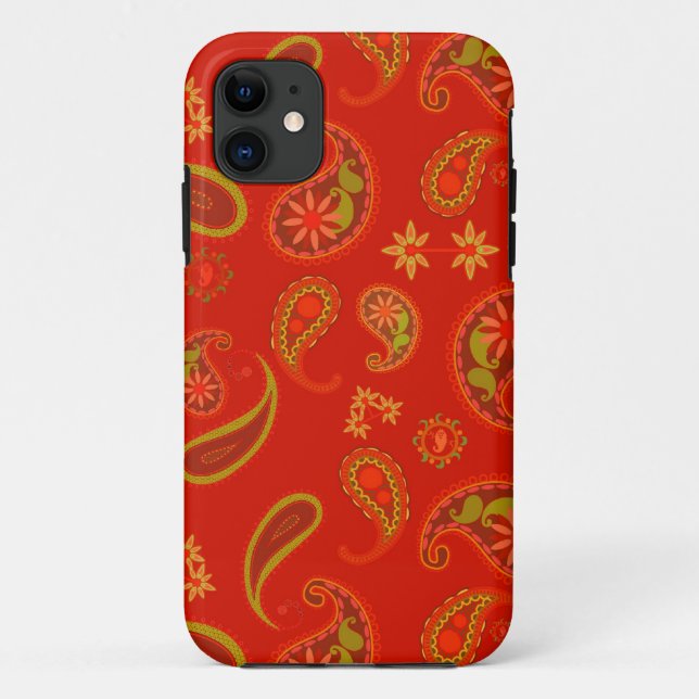Chili Pepper Red and Lime Green Paisley Pattern Case-Mate iPhone Case (Back)