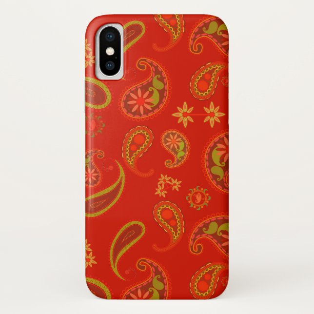 Chili Pepper Red and Lime Green Paisley Pattern Case-Mate iPhone Case (Back)