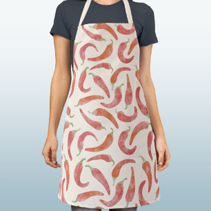Chili Pepper Red Cream Watercolor Food Art Apron