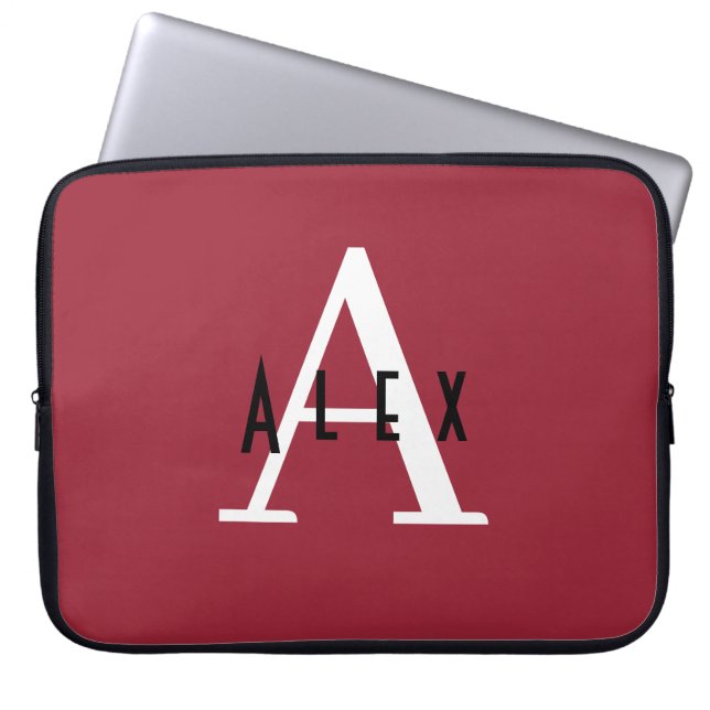 Chili Pepper Red Custom Monogram Laptop Sleeve (Front)