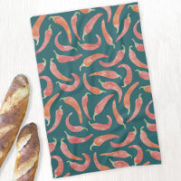 Chili Pepper Red Teal Green Watercolor Art